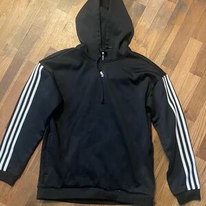 Adidas Black Hoodie with White Stripes - Size Small - Mesh Lined Hood